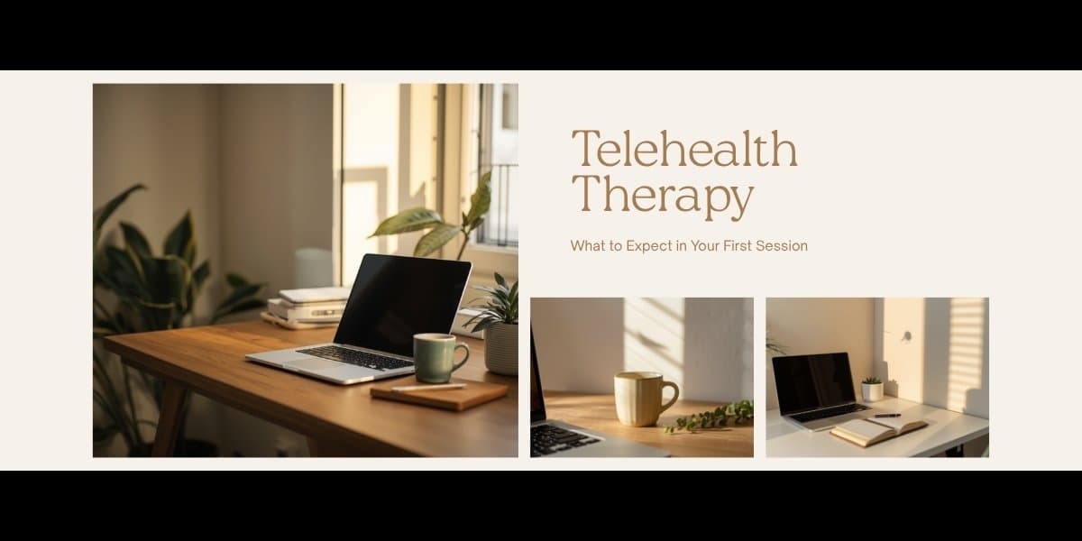 Cozy home office setup for a telehealth therapy session