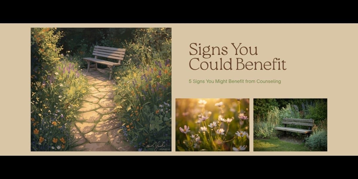 Garden path with bench and wildflowers representing reflection on counseling